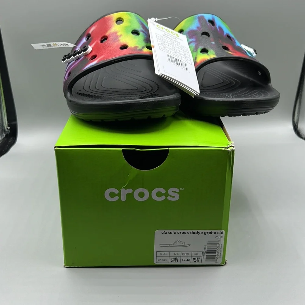 Crocs Unisex Graphic Classic Slide Sandals, Multi, 11 US Women 9 US Men